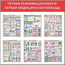 Стенд Первая реанимационная и первая медицинская помощь 6 плакатов А3 (1100х1100; Пластик ПВХ 4 мм, алюминиевый профиль; )